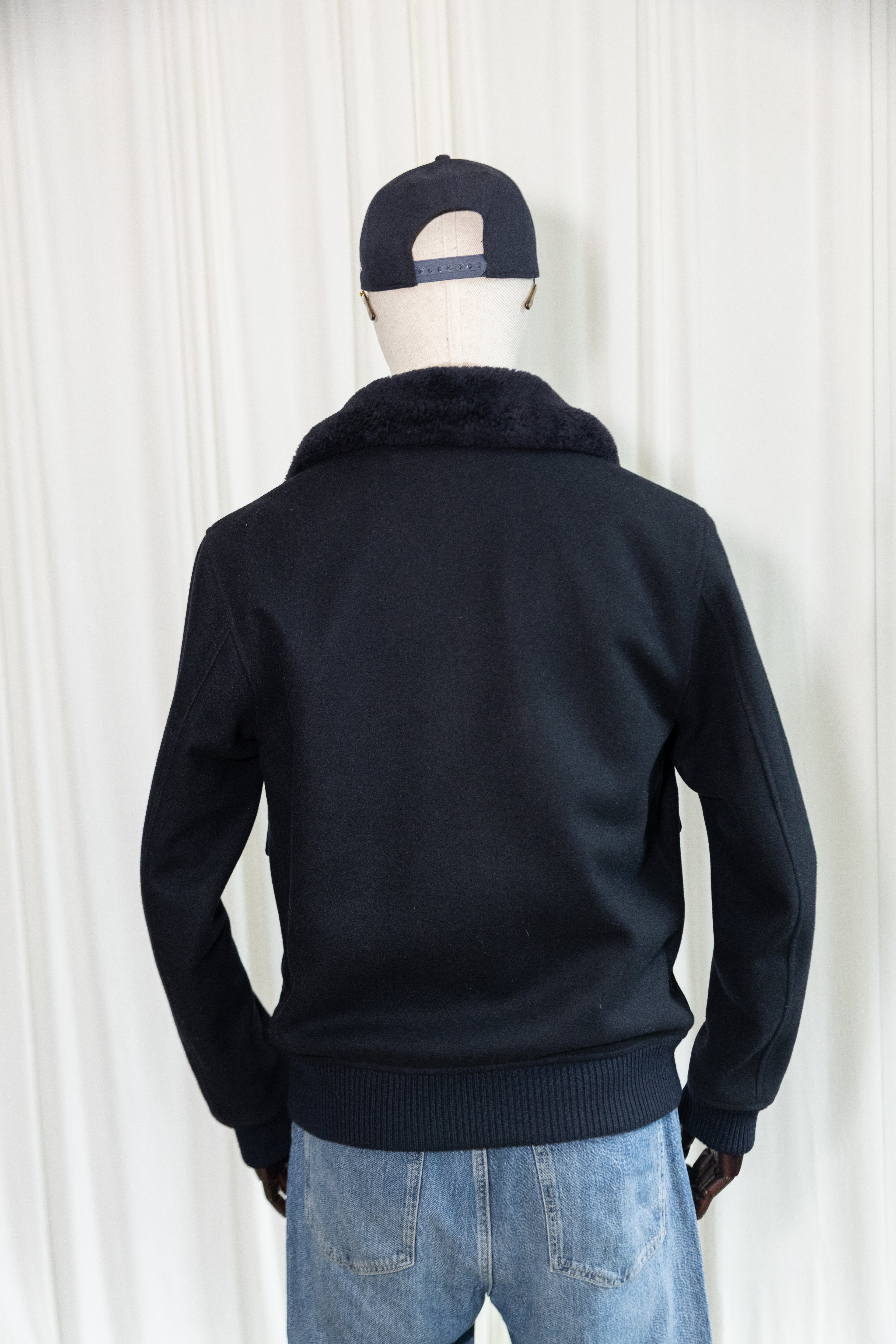 Sandro Paris Wool Aviator Bomber Jacket with Shearling Collar