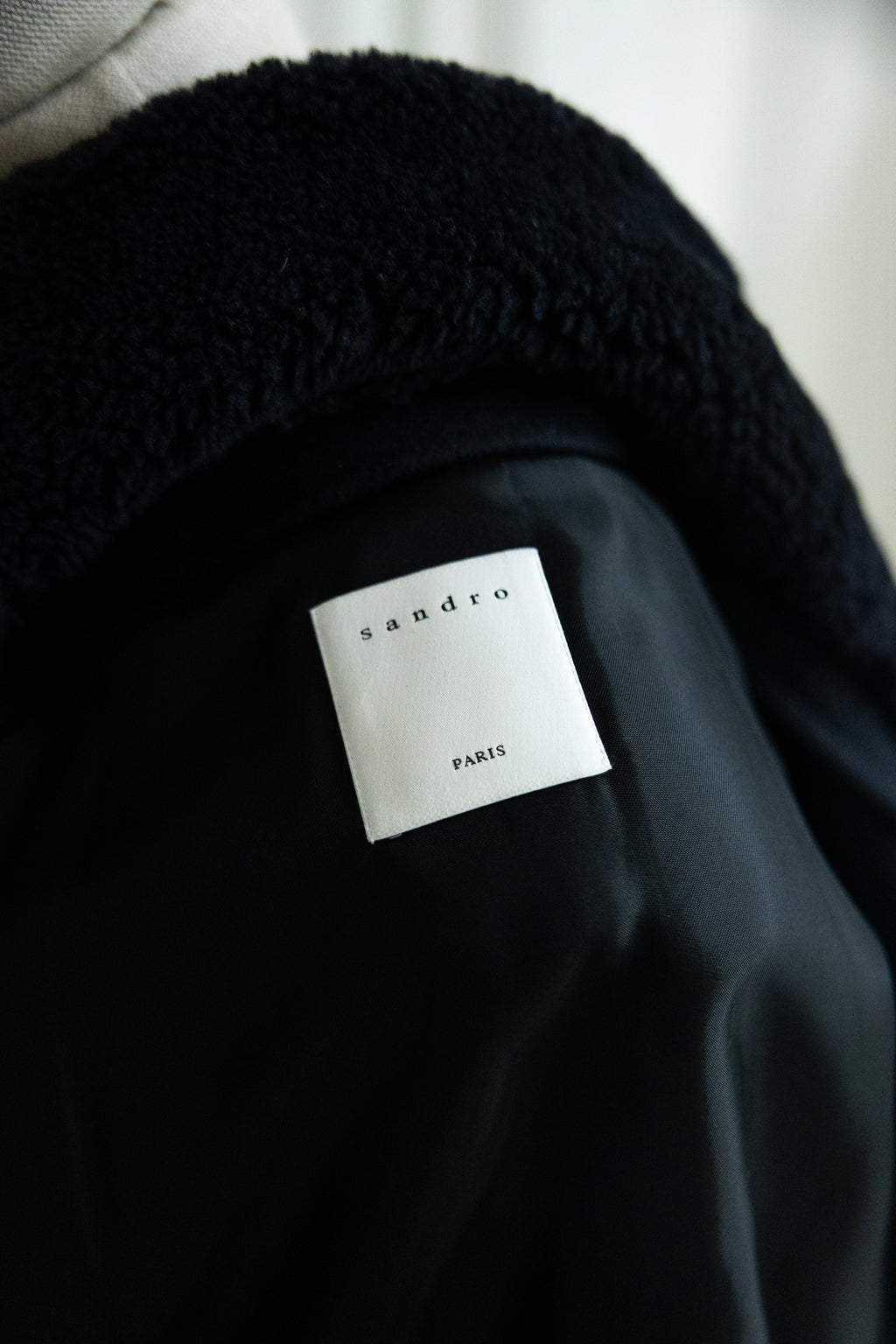 Sandro Paris Wool Aviator Bomber Jacket with Shearling Collar