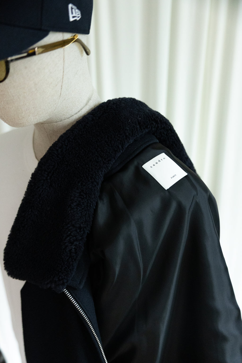 Sandro Paris Wool Aviator Bomber Jacket with Shearling Collar
