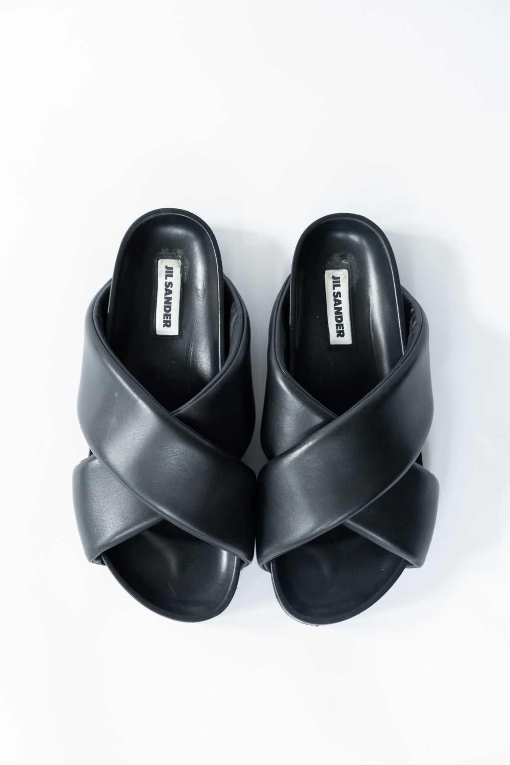 Jil Sander Padded Cross Strap Leather Slide Sandals