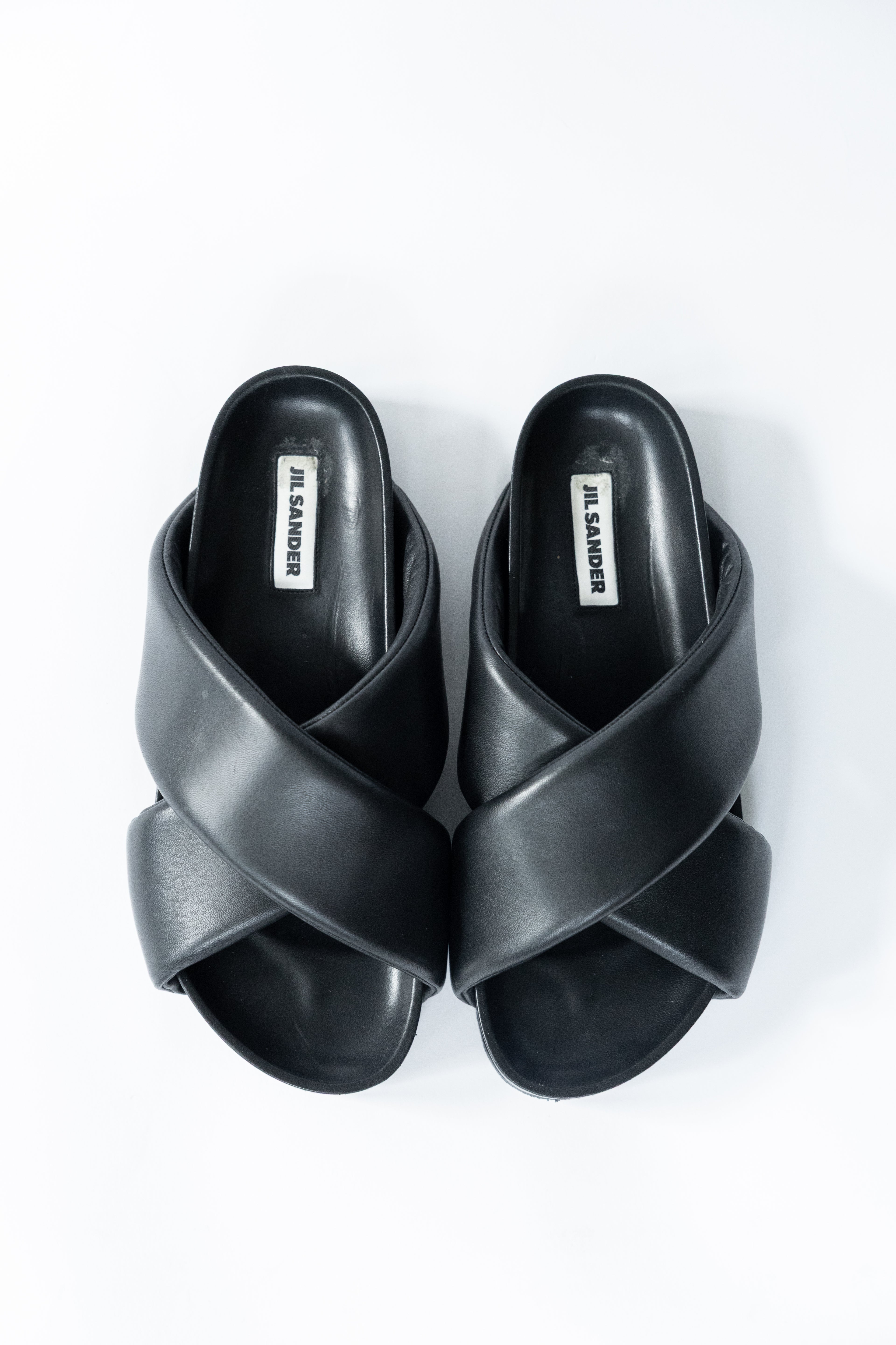 Jil Sander Padded Cross Strap Leather Slide Sandals