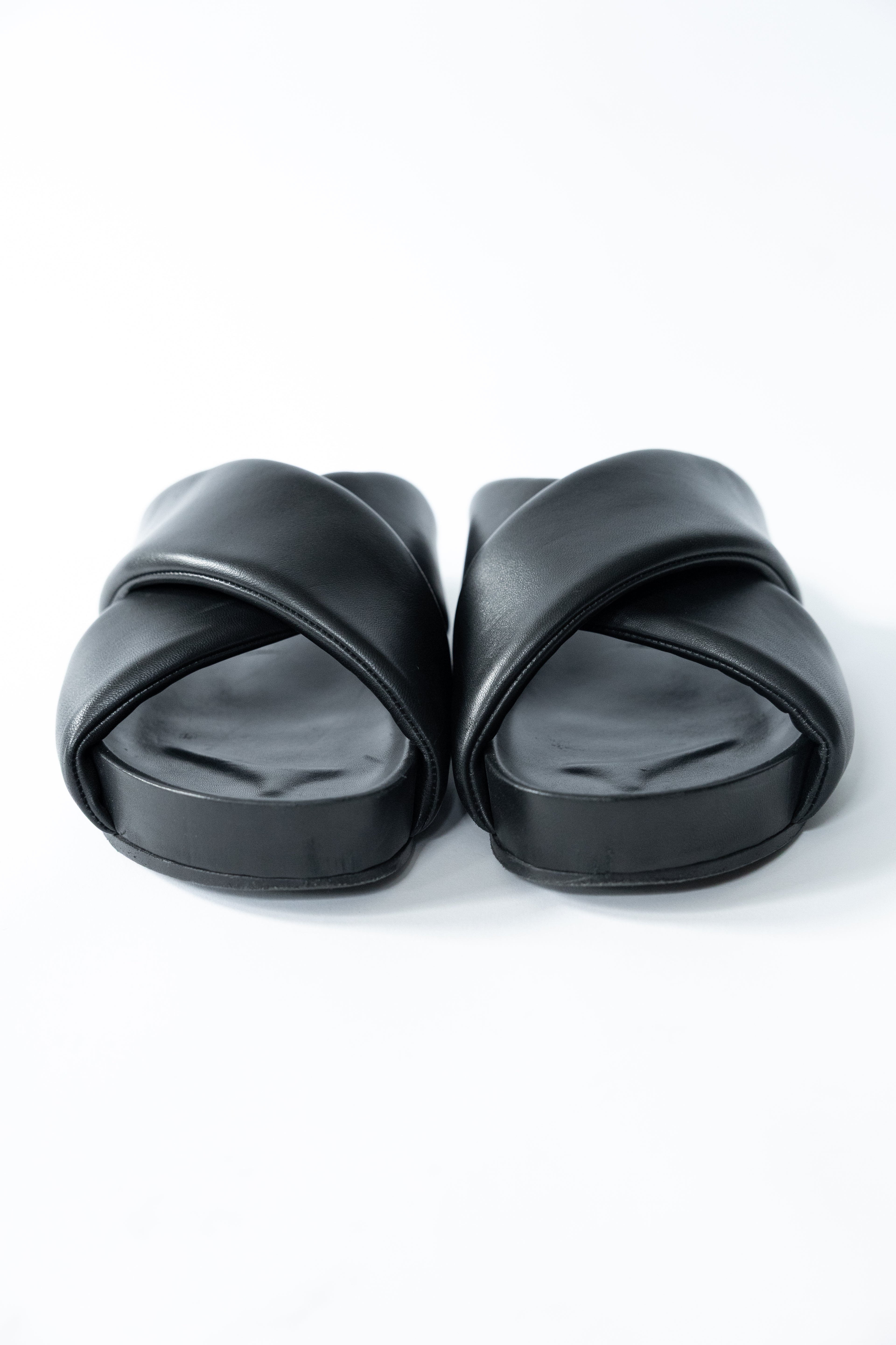 Jil Sander Padded Cross Strap Leather Slide Sandals