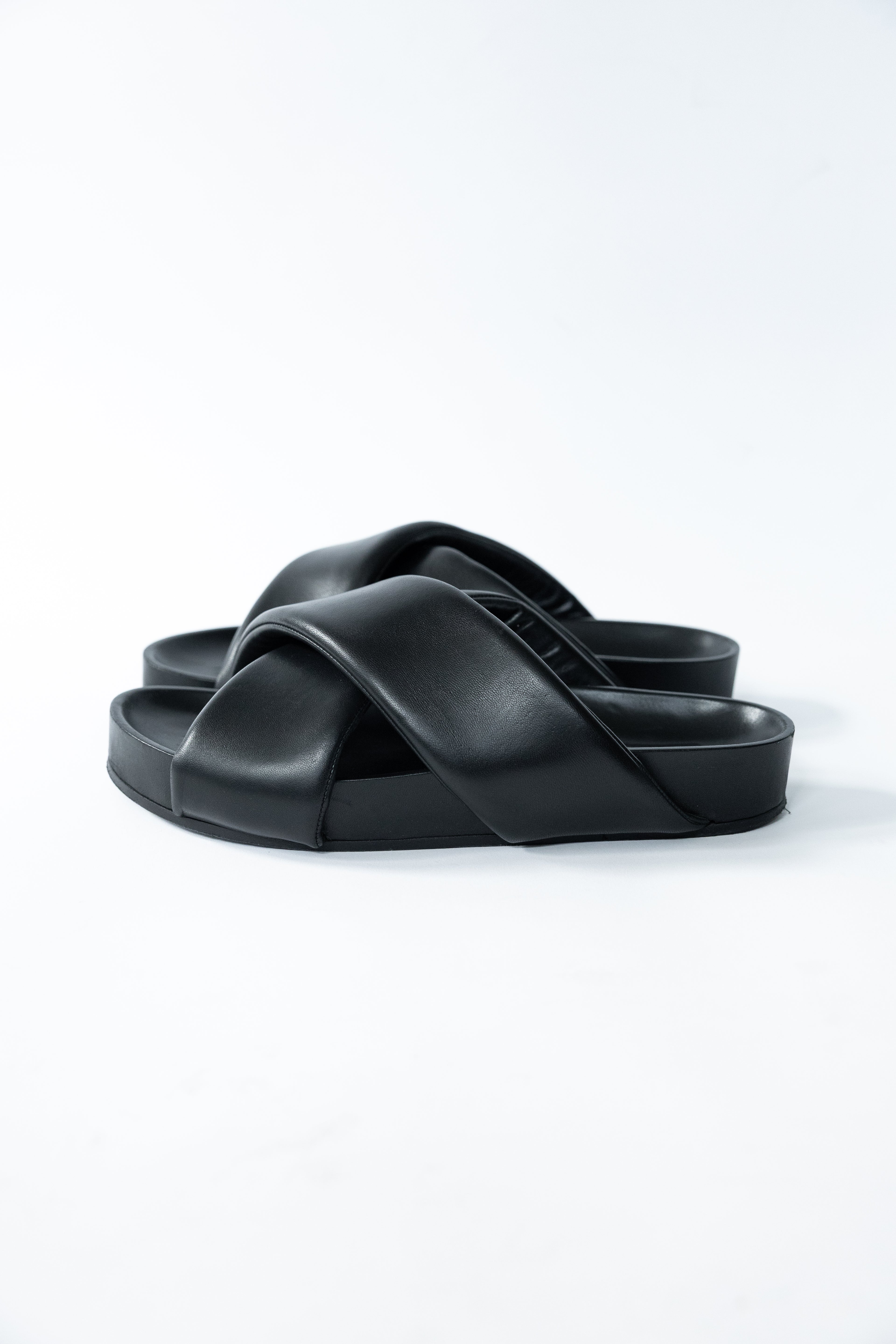 Jil Sander Padded Cross Strap Leather Slide Sandals