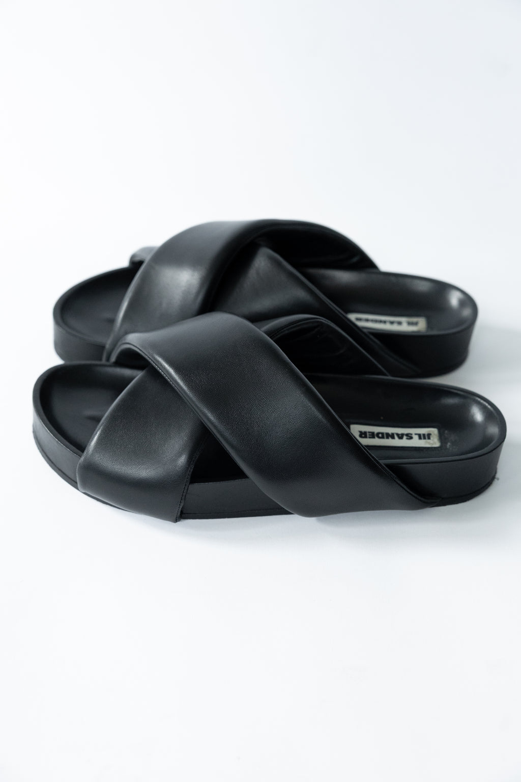 Jil Sander Padded Cross Strap Leather Slide Sandals