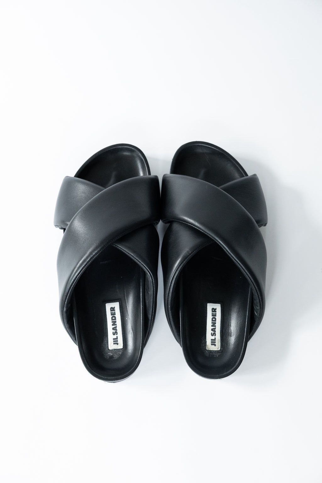 Jil Sander Padded Cross Strap Leather Slide Sandals