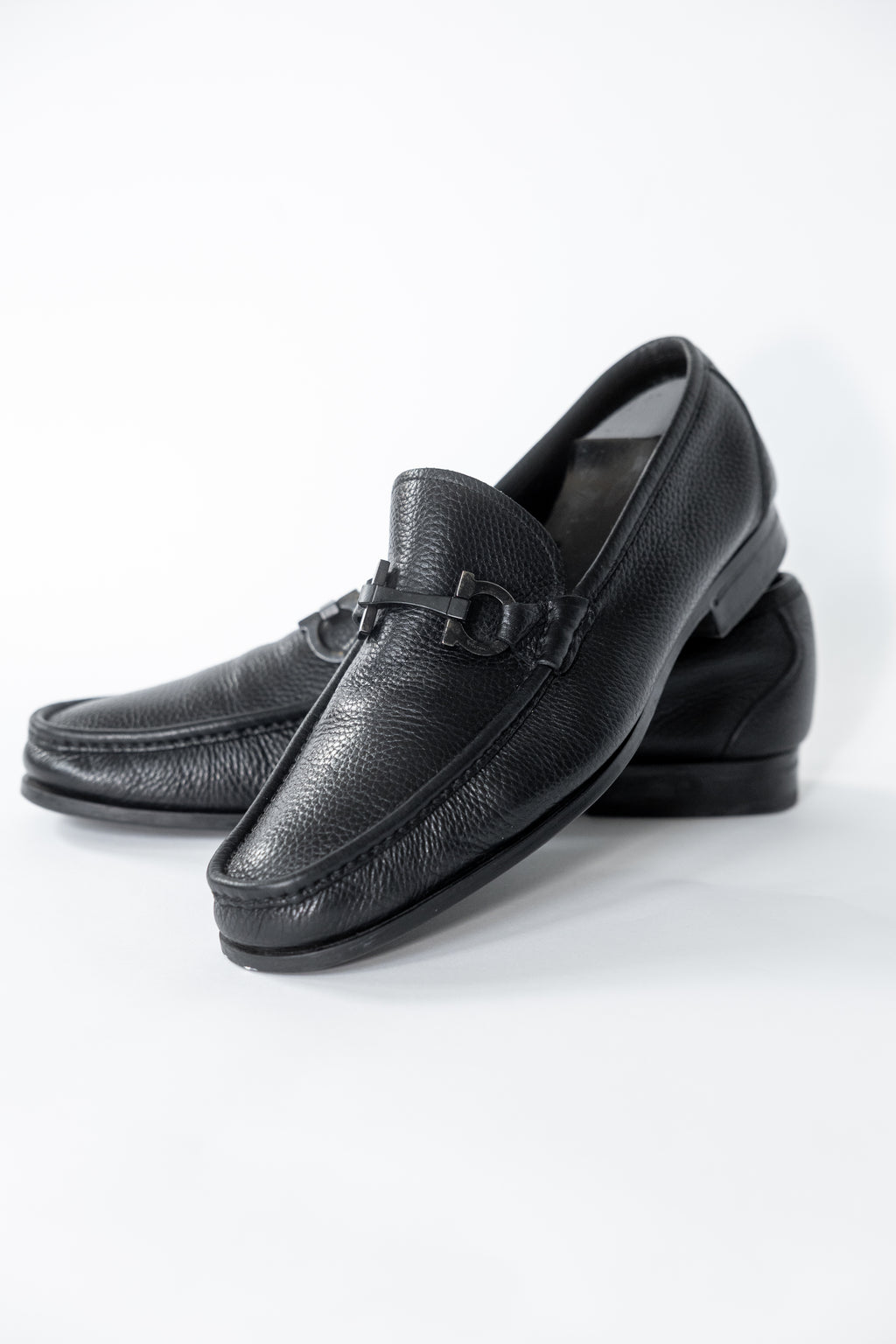 Ferragamo Pebbled Leather Gancini Loafers