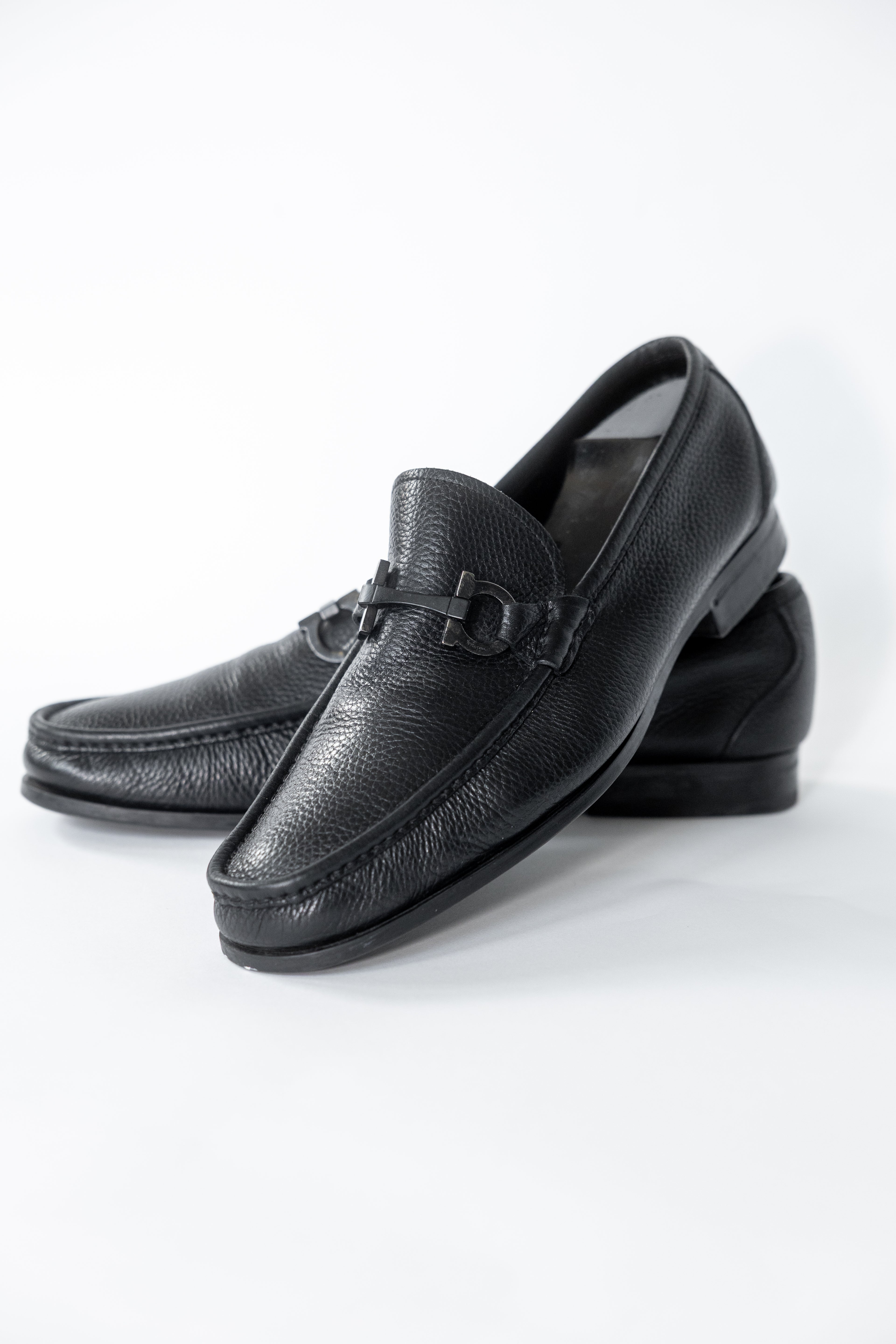 Ferragamo Pebbled Leather Gancini Loafers